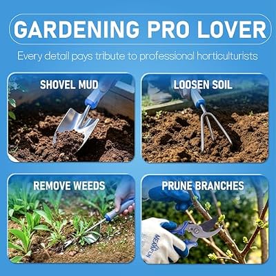 8 PCS Gardening Tools Set with Ergonomic Handles, Heavy Duty Garden Tool Kit with Storage Bag, Rust-Resistant… — view 4
