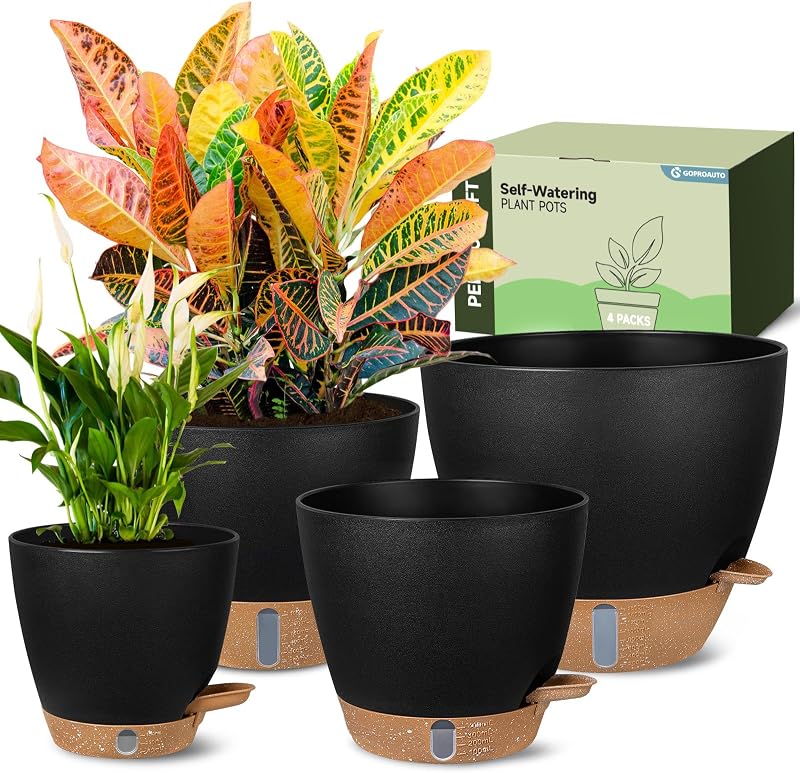 Self-Watering Pots for Indoor and Outdoor Plants 4 Pack, 6/8/10/12 Inch Planters with Water Level Indicator &…
