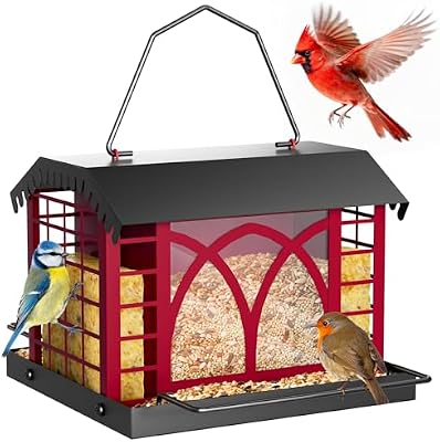 Bird Feeders for Outdoors Hanging, Metal Bird Feeder with Double Suet Cage Weatherproof Metal Roof, 3.5Lbs La… — view 2