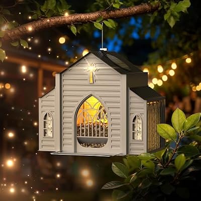 Church-Shaped Metal Bird Feeder with Solar Light - Hanging Outdoor Feeder, 5 LB Large Capacity & Bird Suet De… — view 2