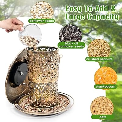 DY-SKTY Metal Bird Feeder for Outdoor Hanging, Large Capacity Solar light Wild Bird Feeder with Drainage Hole… — view 4