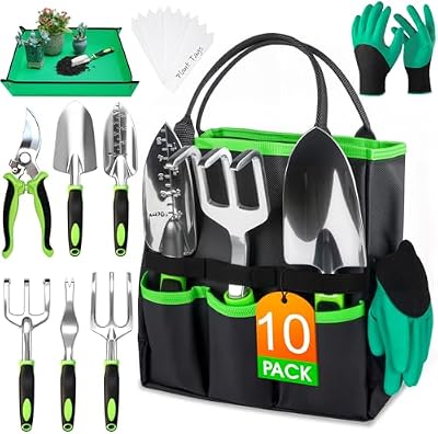 WOWBOX Garden Tools Set, 10 PCS Heavy Duty Gardening Hand Tools Kit, Green — view 2