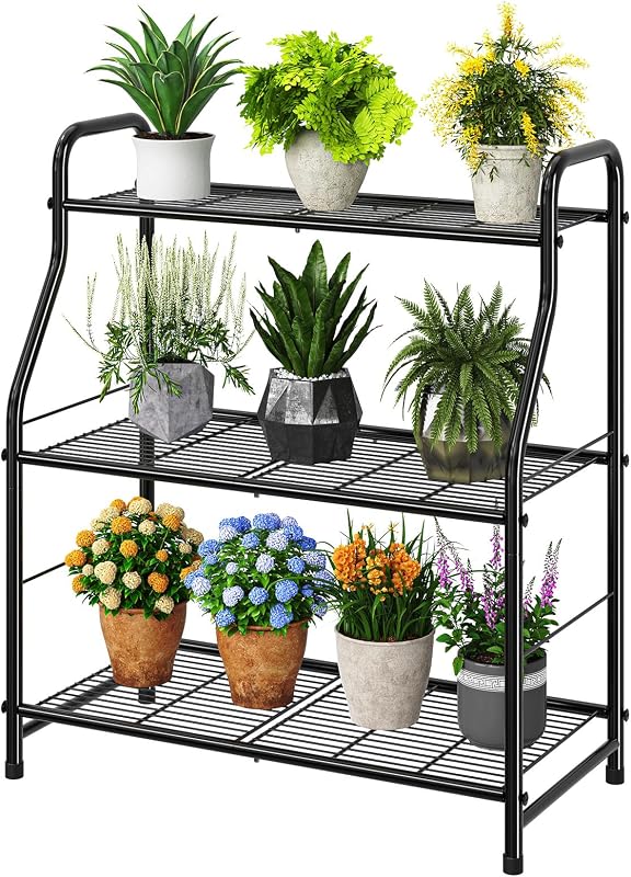 Simple Trending Plant Stand Indoor Outdoor, Plant Shelf for Multiple Pots Metal, 3 Tiers Large Plant Holder f…