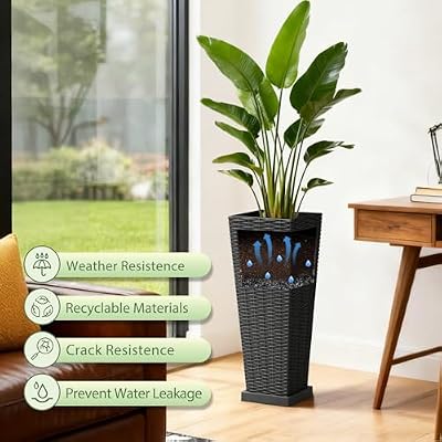Greesum Set of 2 Tall Plastic Planters with Saucer, 23 Inch, Black — view 4