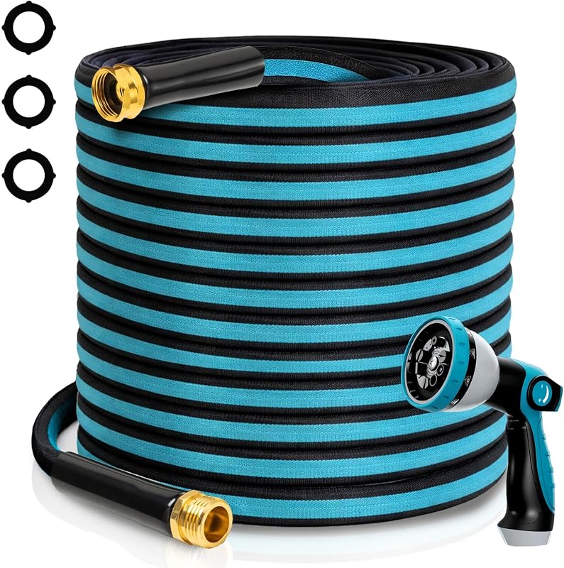 75FT Non-Expandable Garden Hose, Flexible Water Hose with Spray Nozzle, Kink-Resistant, Leakproof 3/4" Brass…