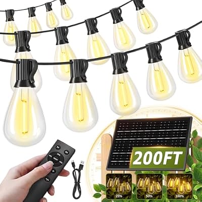 200FT Solar String Lights Outdoor Waterproof 72+2 LED Bulbs, Solar Powered with Remote & USB Port, 3 Light Mo… — view 2
