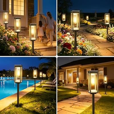 Tall Solar Lights Outdoor, 8 Pack Bright Pathway Lights Solar Powered — view 3
