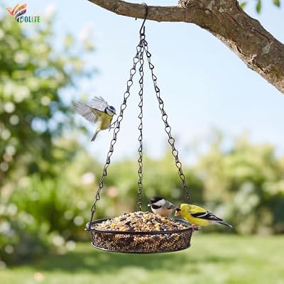 BOLITE Hanging Bird Feeder, Platform Feeders for Outdoors, Metal Mesh — view 3