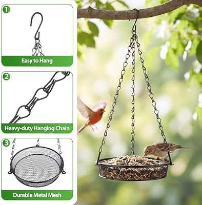 BOLITE Hanging Bird Feeder, Platform Feeders for Outdoors, Metal Mesh — view 4