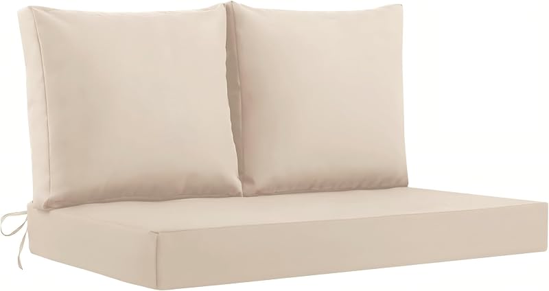 Outdoor Loveseat Cushions, 46×26×4 Inch, Waterproof, Beige