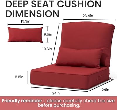 Crestlive Outdoor Deep Seat Cushion Set of 2, with Pillow, 24x24x5.5 — view 3