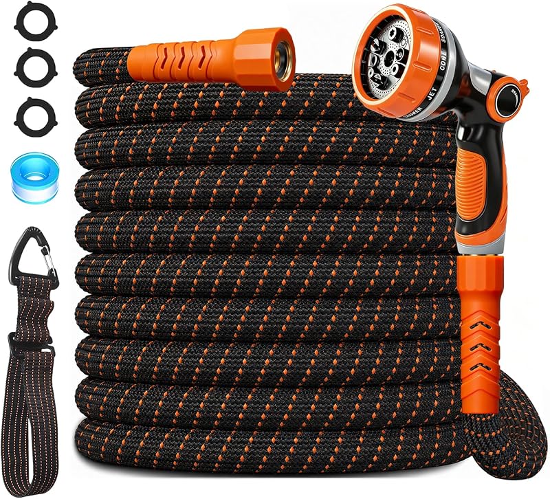 Flexible Garden Hose 50 Ft, Ultra Lightweight Water Hoses w/10 Function Sprayer, Non-Kink, All-Weather Hose P…