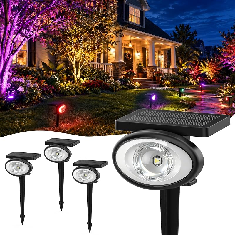IP67 Solar Lights Outdoor Waterproof, 2CCT & RGB Landscape Lights, 4 Pack