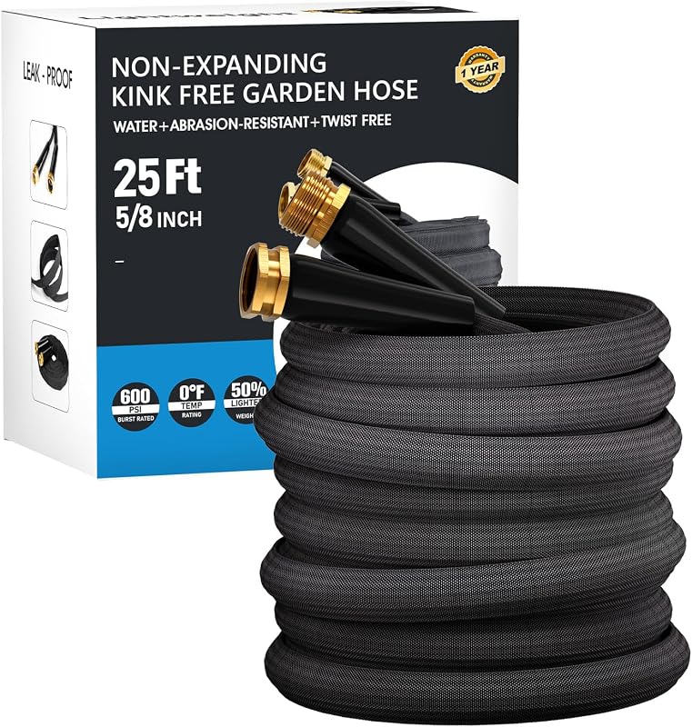 25 FT Garden Hose, Non-Expanding Water Hose, Ultra Flexible, Burst-Resistant, Kink-Free, High-Pressure Garden…
