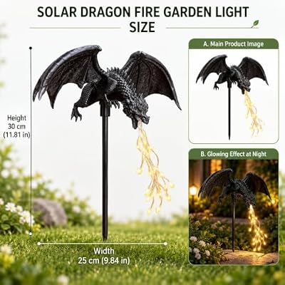 2027 New Solar Dragon Fire Garden Light, Dragon Flame Solar Light, Dragon Garden Stake Outdoor Decor — view 3